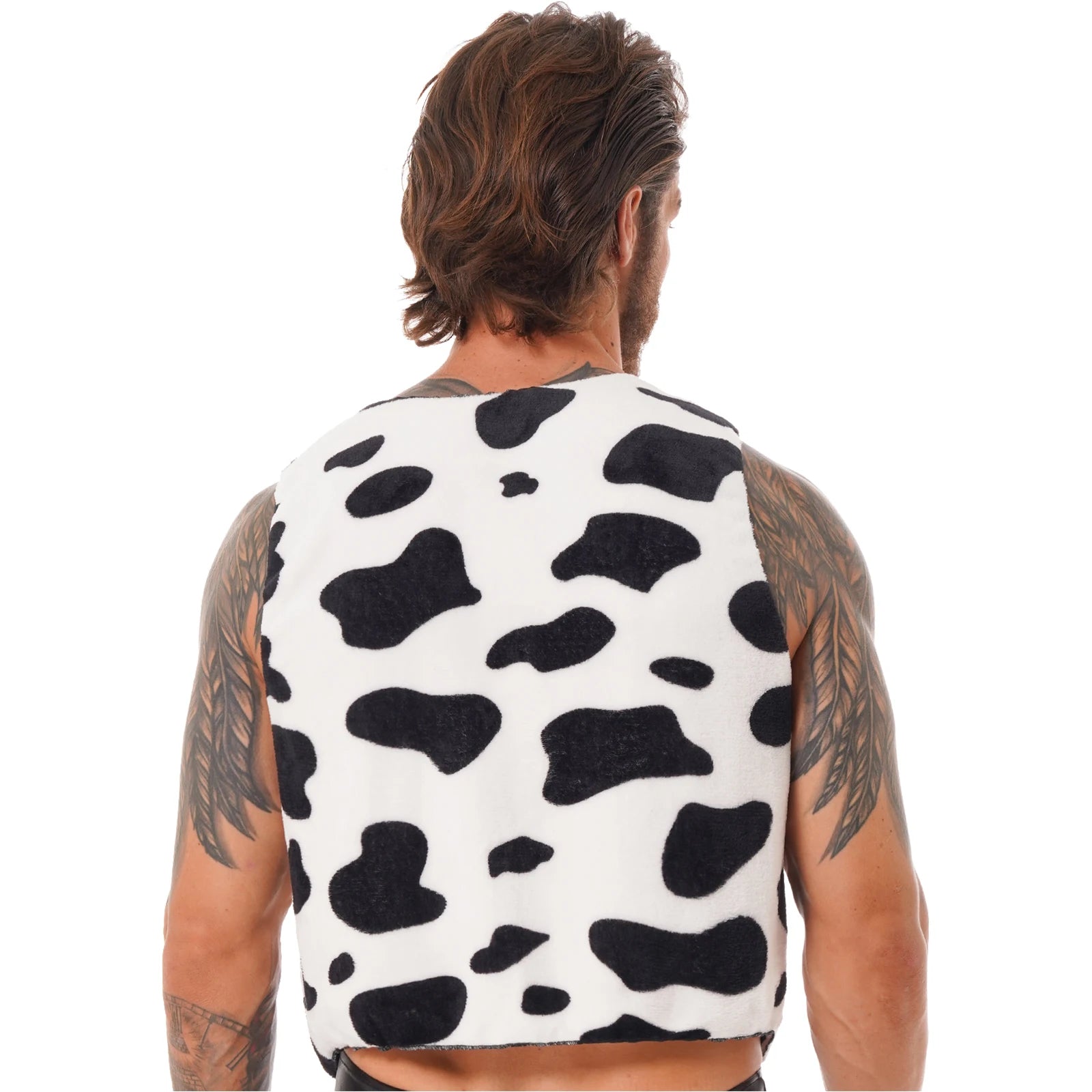 Men's Hippie Cowboy Cardigan Tops Cow Print Vest Top Halloween Costume - Black / L