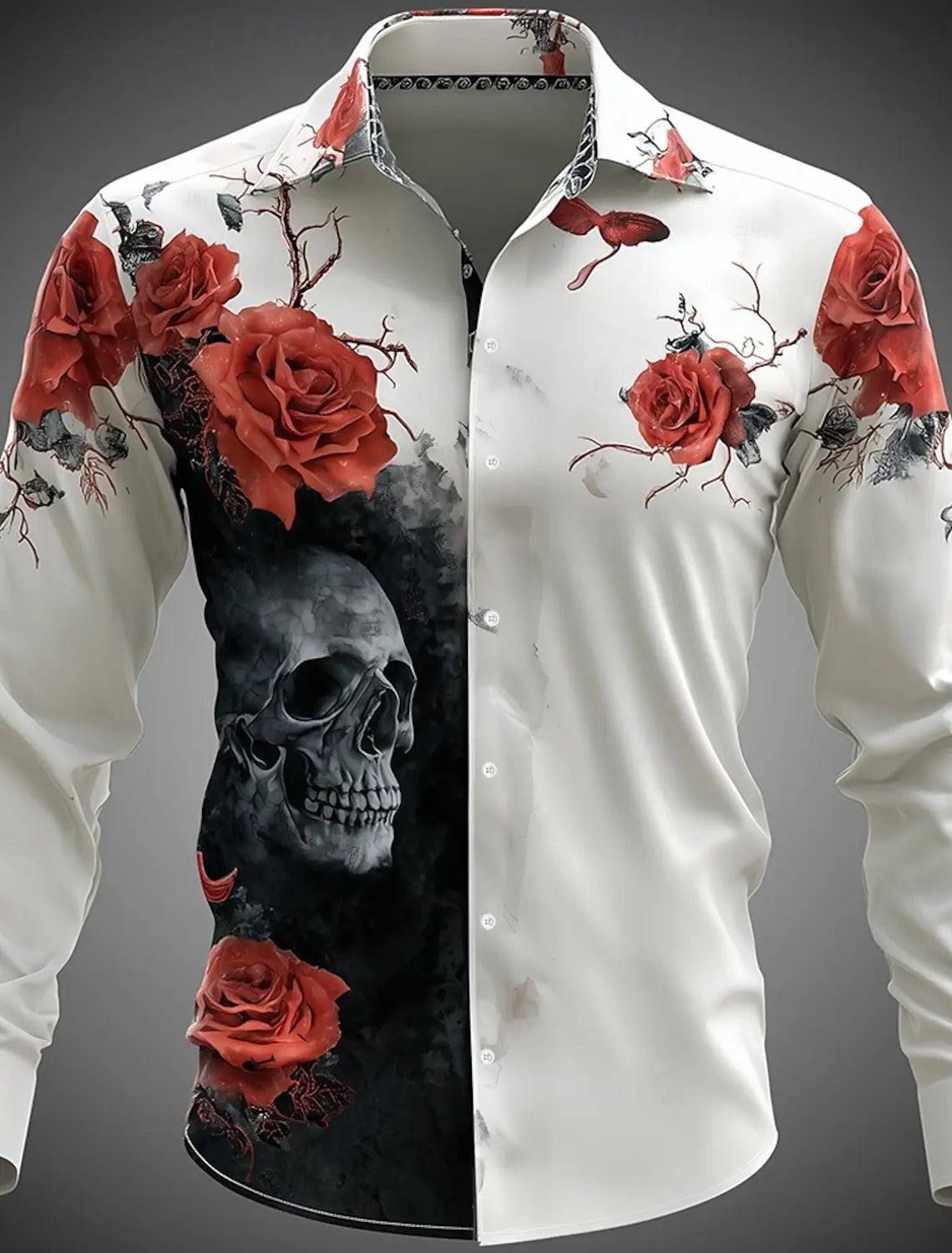Men's Skeleton Skulls Shirt Button Long Sleeve Costume - alternate view 7