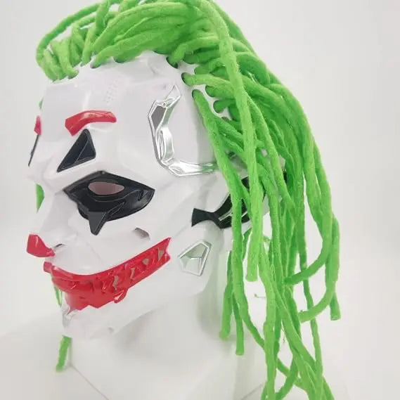 Full Face Costume Mask with Dreadlock-Style Hair – Green or White