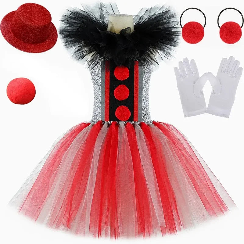 Scary Killer Clown Costume for Girls Halloween Tutu Dress Outfit Creepy Joker Costumes - Only 1pcs Dress / 7