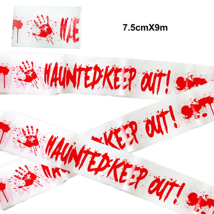 Halloween Decoration Caution Tape Window Prop Skull Zombie Warning Tape Signs Halloween Props Party Favors Haunted House Décor