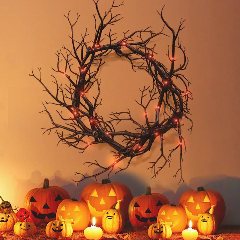 Halloween Decoration Black Wreath with Red Purple Lights Halloween Fall - product image 4