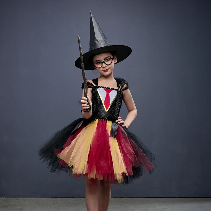 Girls' Magic Witch Tutu Dress Costume - Green or Red Styles