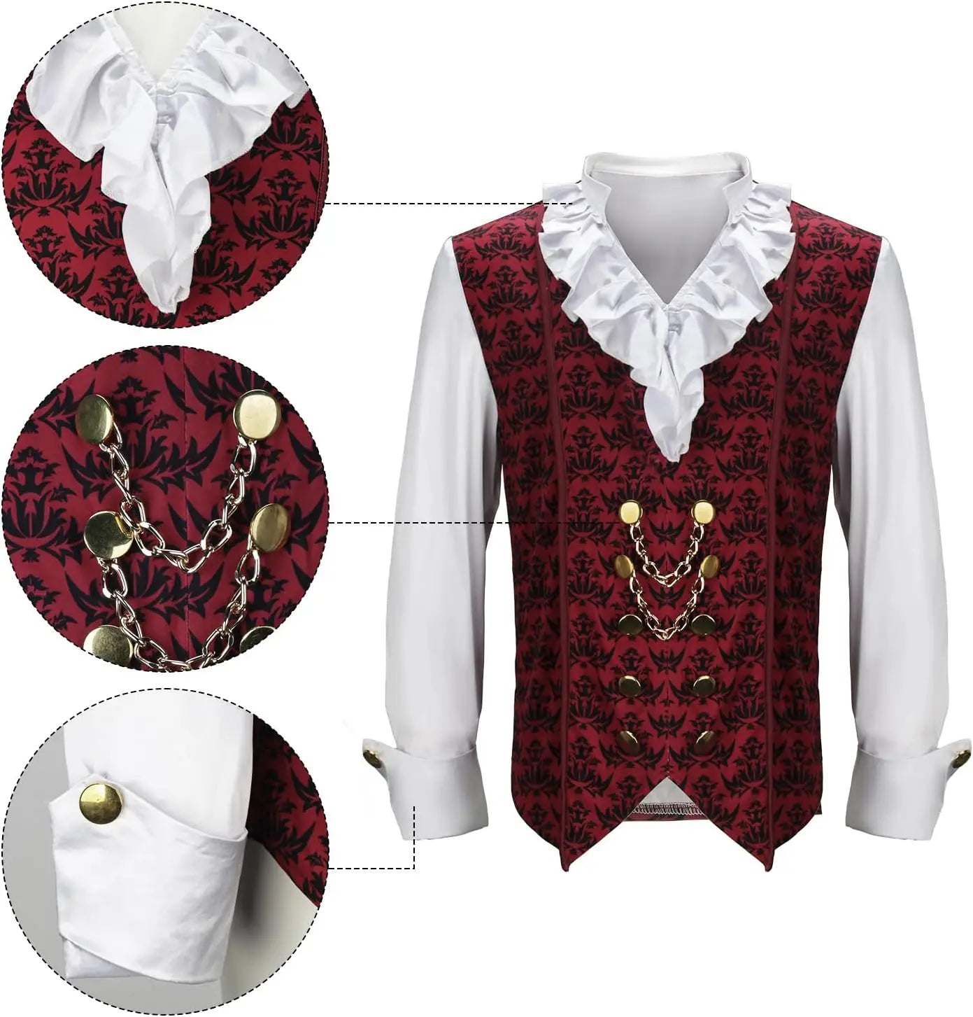 Adult Men Devil Vampire Costume Shirt Cloak Outfit Medieval Renaissance Victorian Gothic - MULTI / XL