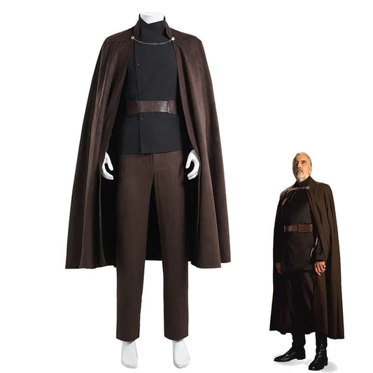 Men Count Dooku Costume Halloween Cloak Set Costumes Movie Cape Cos Outfit for Male - camel / M