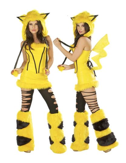 Adult female sexy and cute green caterpillar frog Halloween party fox costume animal role-playing costume and big tail costume