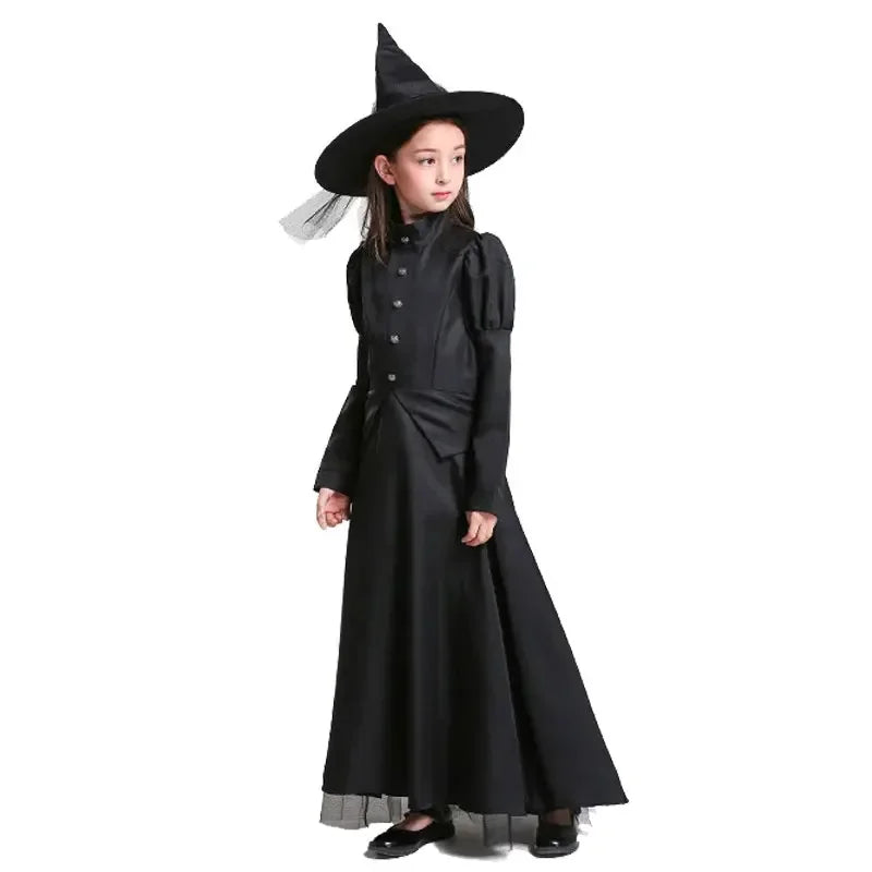 Halloween Wizard Cosplay Costume Kids Adult Halloween Women Deluxe Wicked Witch Costume Black