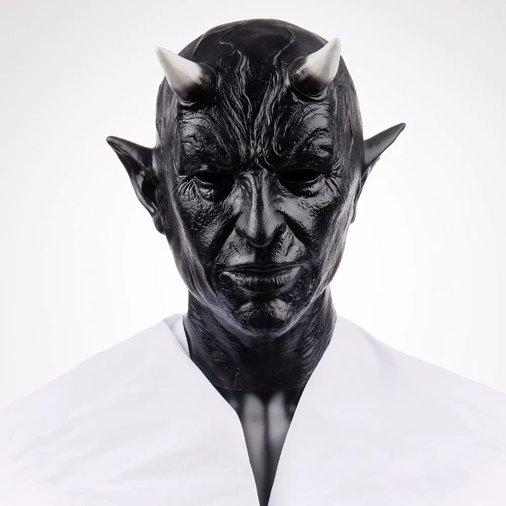 Costume Mephistopheles Mask Horror Demon Horn Mask Devil Killer Latex Helmet Halloween - gray