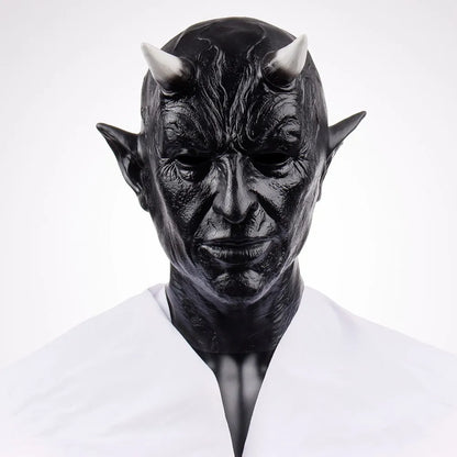 Costume Mephistopheles Mask Horror Demon Horn Mask Devil Killer Latex Helmet Halloween - gray