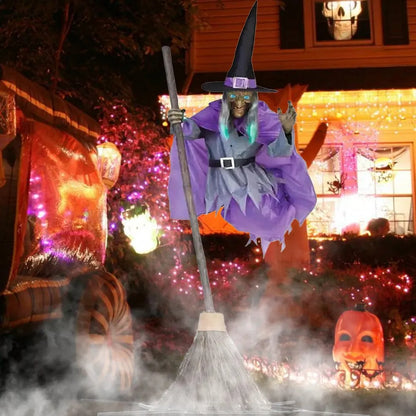 Animated Hovering Witch Animatronics Purple With Lights Garden Flying Witch 6 Prop - alternate view 2
