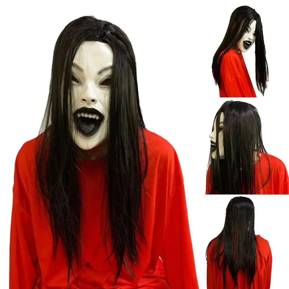Latex Scary Woman Mask - Long Black Hair, 3 Styles - product image 4