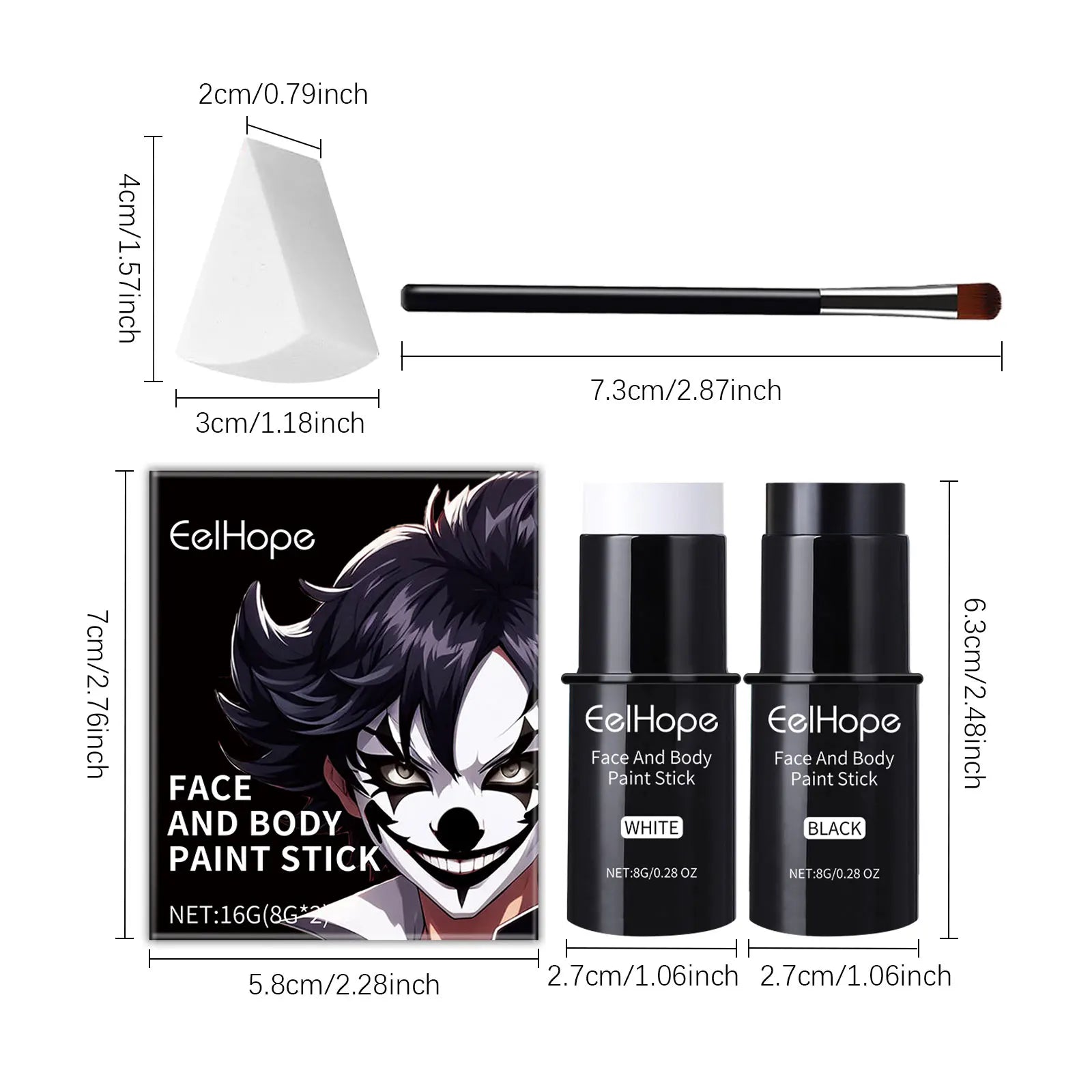 Halloween Black White Face Body Paint Kit Full Coverage Lighweight Foundation Clown Joker Makeup Festive - product image 7