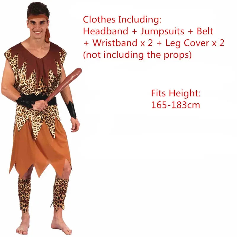 Men Women African Original Savage Costume Adults Wildman Costume Dress - 25 / One Size