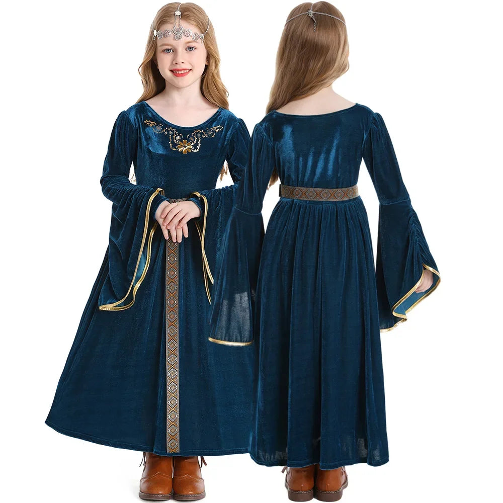 Kids' Medieval Vintage Court Ball Flared Sleeve European Full Halloween Costume - red / 47.2 in (120 cm)