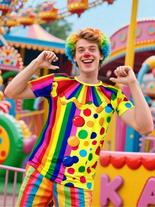 Men S Clown Pattern T Shirt Bright Color Short Sleeve Circus Costume T Shirt Casual Shirt - A97511-094-ZK-W-1-C / 6XL