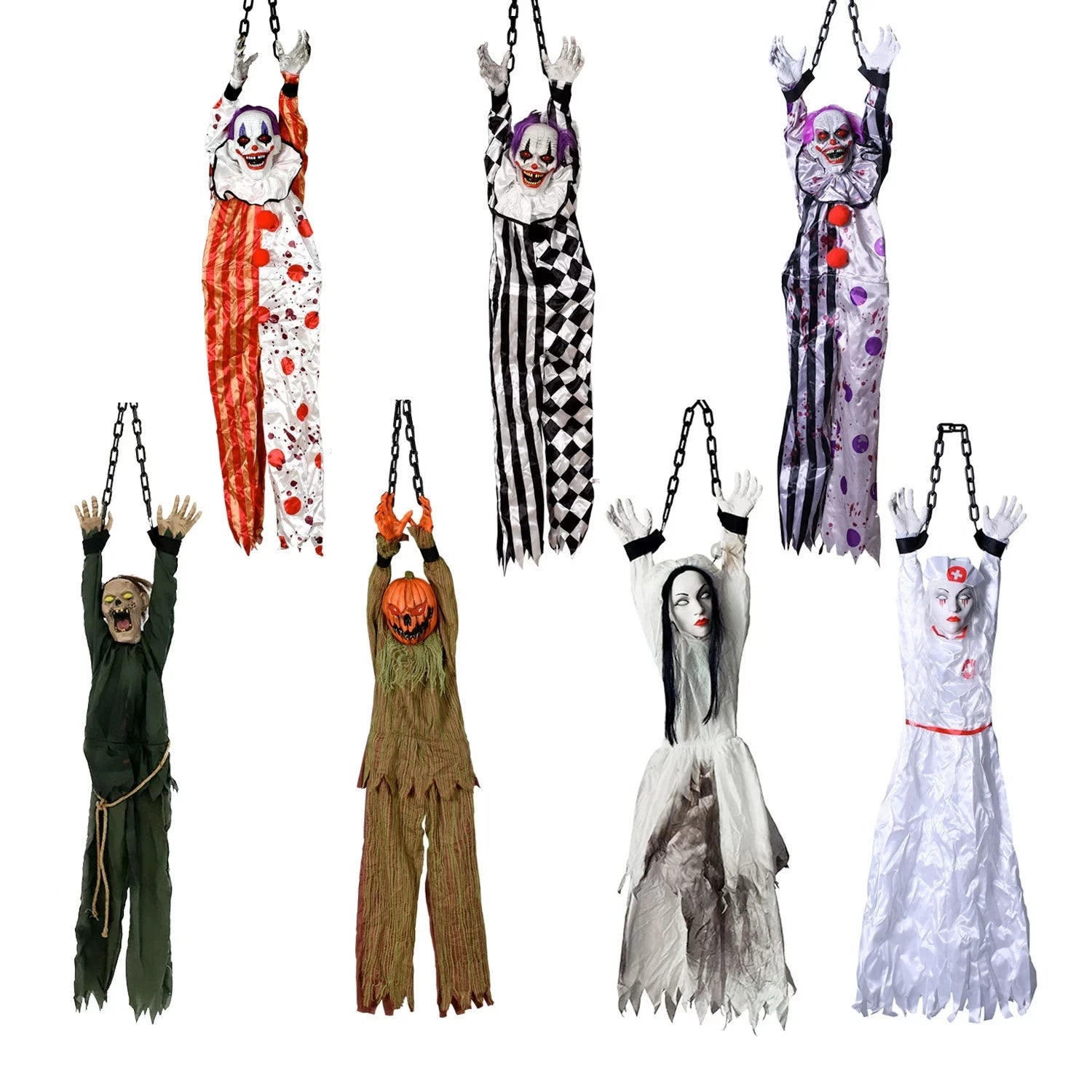 Clown Animated Hanging Chain Glowing Eyes Creepy Prop - alternate view 2