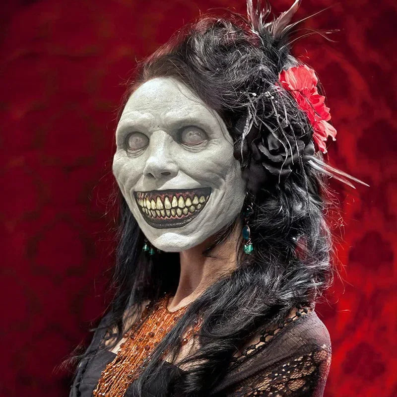 Creepy Halloween Mask Smiling Demon Scary Adults Masks Costume Creepy Costume Huanted - White-1Pcs