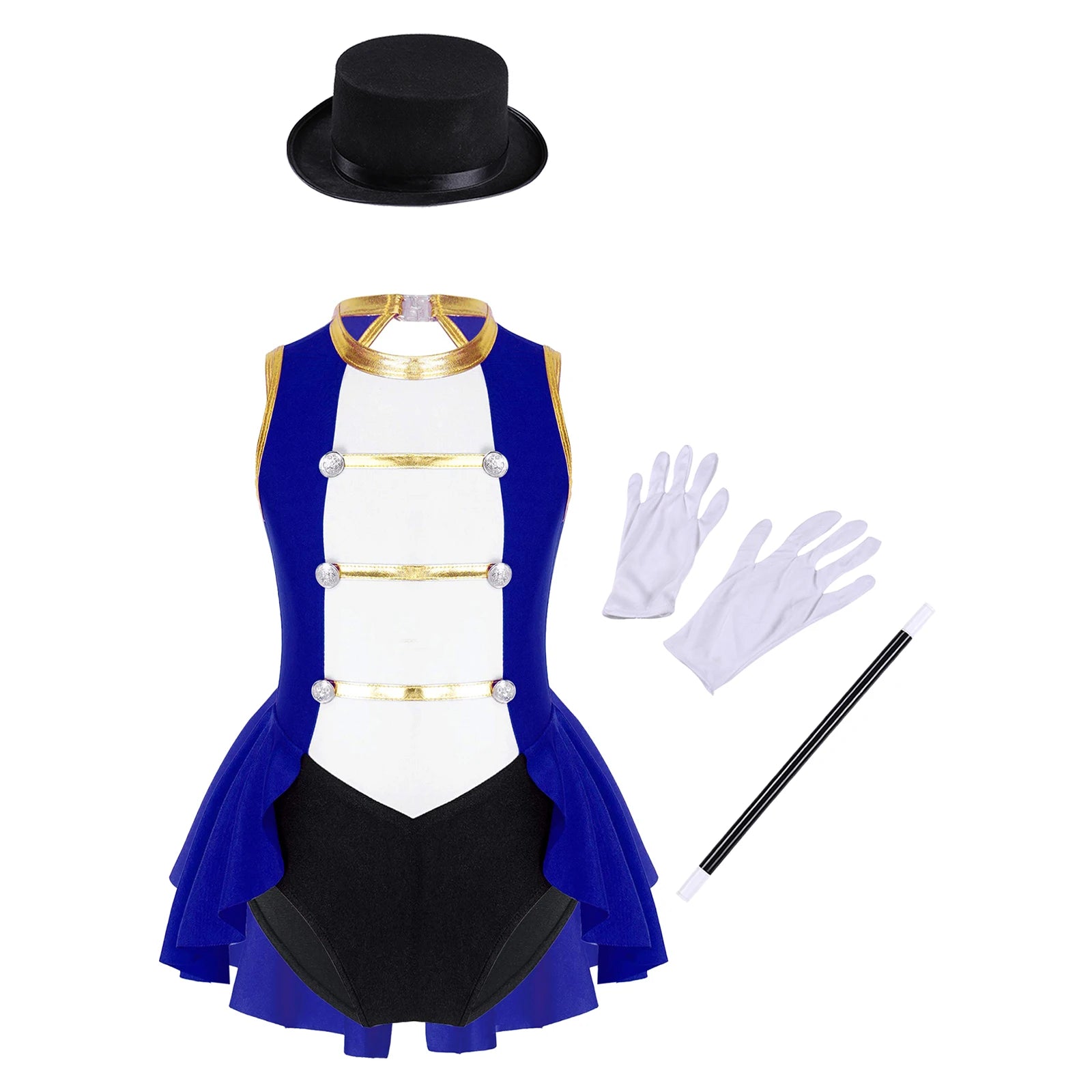 Girls Ringmaster Circus Clown Outfits Costume Dance Leotard Drum Majorette Halloween - Yellow E / 10