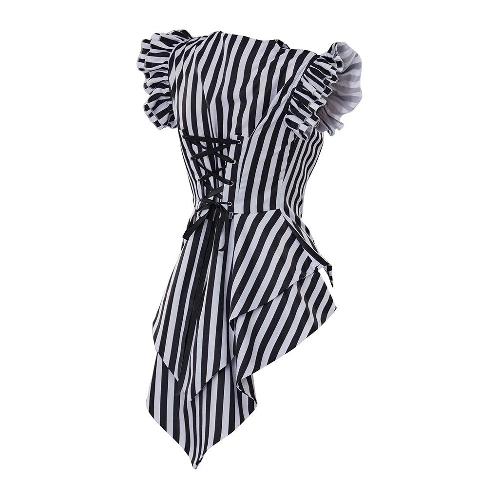 Women's Gothic Steampunk Coat Striped Lapel Collar Jacket Victorian Costume - alternate view 4