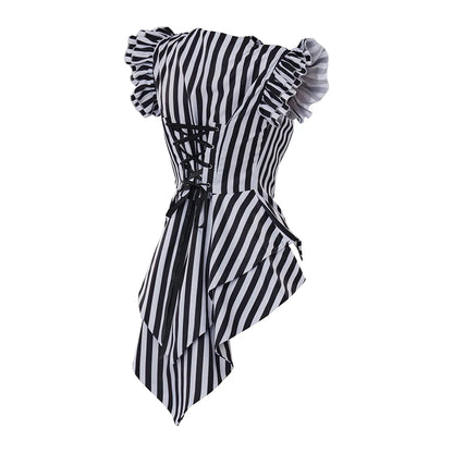 Women's Gothic Steampunk Coat Striped Lapel Collar Jacket Victorian Costume - alternate view 4