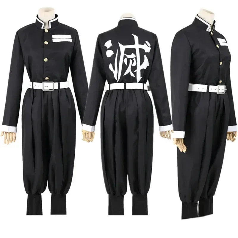 Kids Demon-Hunting Anime Costume Pink-Kimono Demon Girl Agatsuma Zenitsu Kochou Shinobu Costume Kimono Suit - black / XL