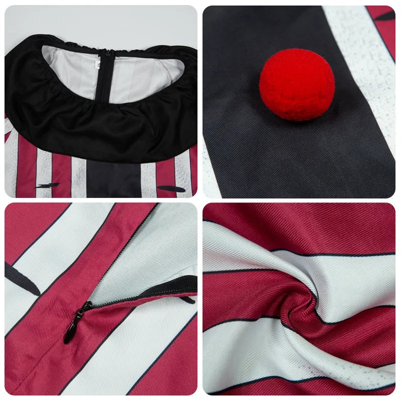Clown Costume Red and White Vertical Striped Loose-Fitting Outfit with Pleated Top Pants Adult Prank Costume - product image 4