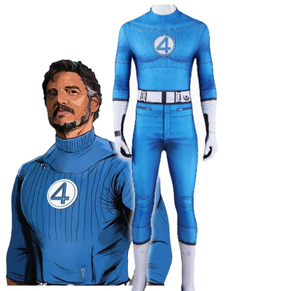 Superhero MR.Fantastic Costume Suit First Steps Outfit Blue Jumpsuit Adult Men Halloween - jumpsuit / XXL