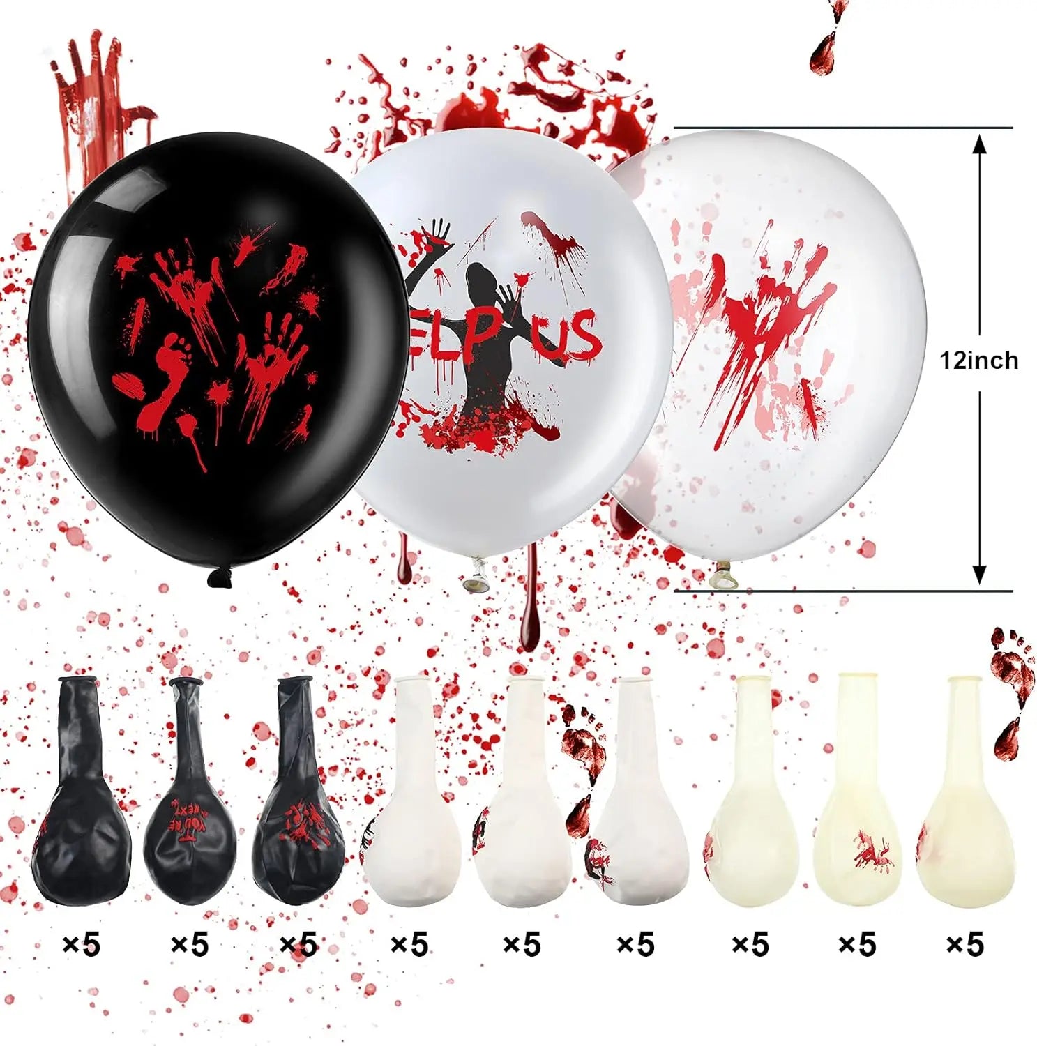 Halloween Balloons, 12 Inch Bloody Balloon, Horror Balloons with Scary Blood Handprint Zombie Latex Balloon - product image 6