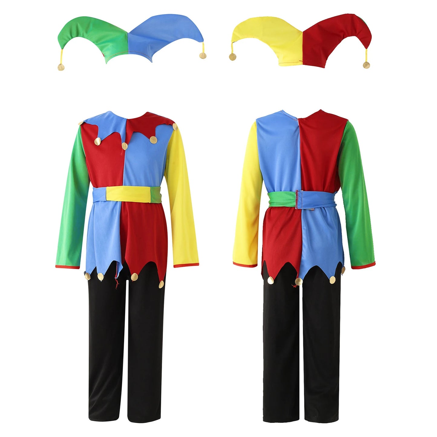 Boys Girls Circus Clown Halloween Up Costume Color Block Dress Clown Hat Pants Set Clowns - View 7