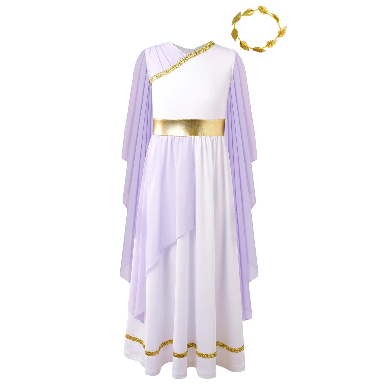 Girls Halloween Greek Deity Beauty Roman Princess Cosplay Costumes Gold Leaves Garland Headwear Cap Sleeve - product image 6