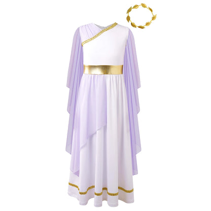 Girls Halloween Greek Deity Beauty Roman Princess Cosplay Costumes Gold Leaves Garland Headwear Cap Sleeve - product image 6