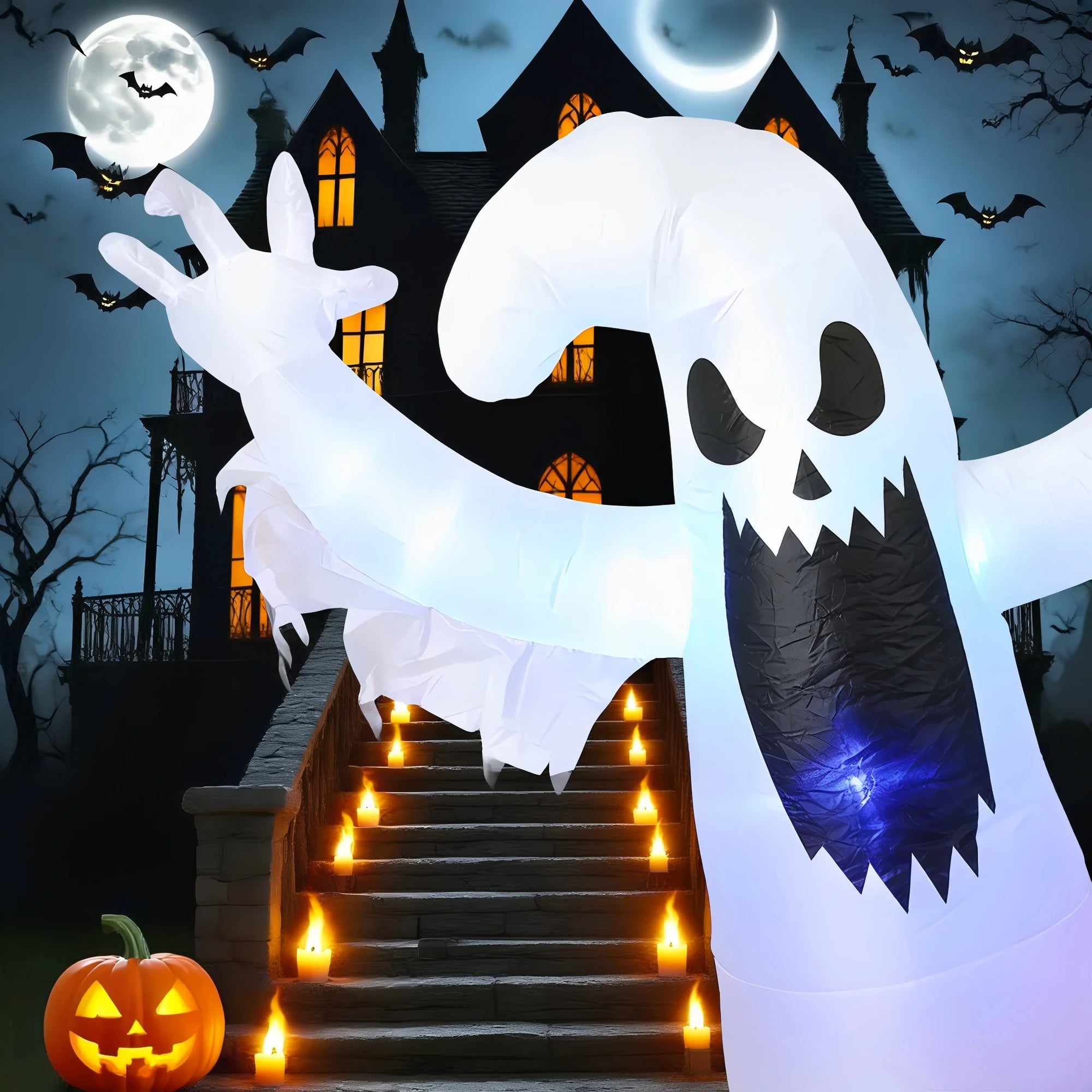 Inflatable 3 Pumpkins with 2 White Ghosts Blow Up Halloween Decoration for Inside Outside Yard Garden Party - product image 2