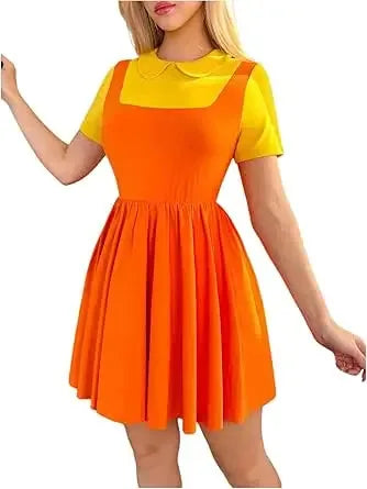 Kids' Movie Korean Game Two Tone Crew Neck Mini Short Sleeve Ruffle A Line Halloween - View 6