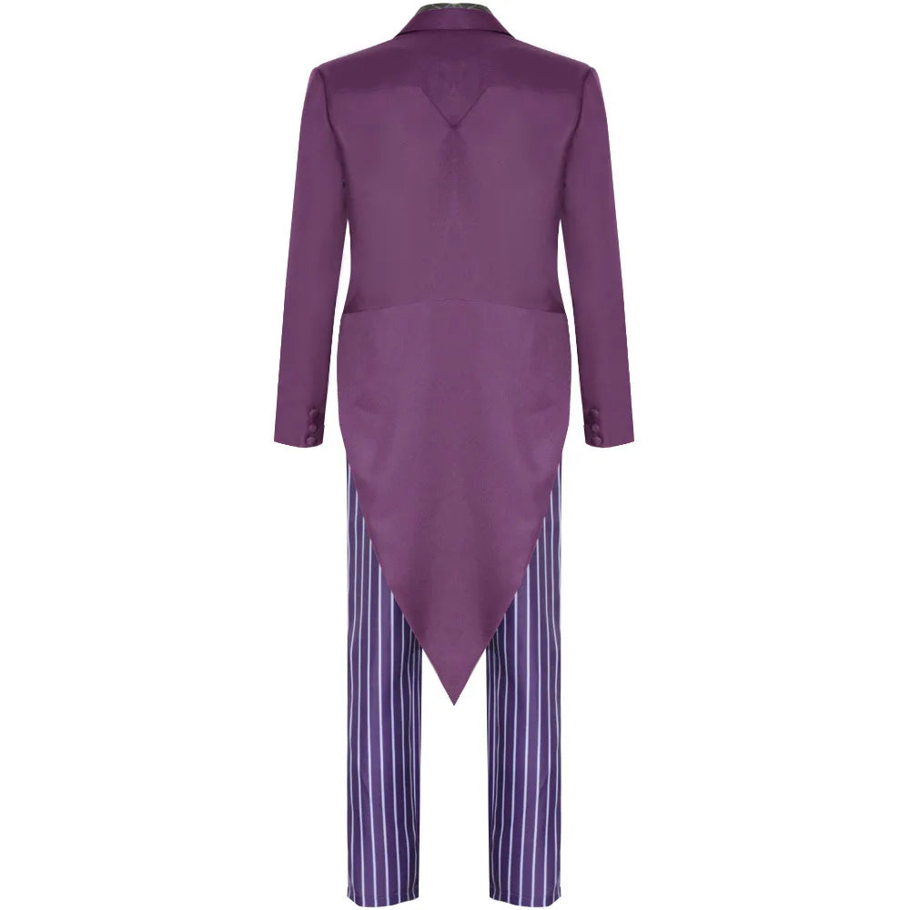 Anime the Joker Mortal Kombat 11 Costume Purpel Suit Set Stripe Pant Belt Halloween - set / L