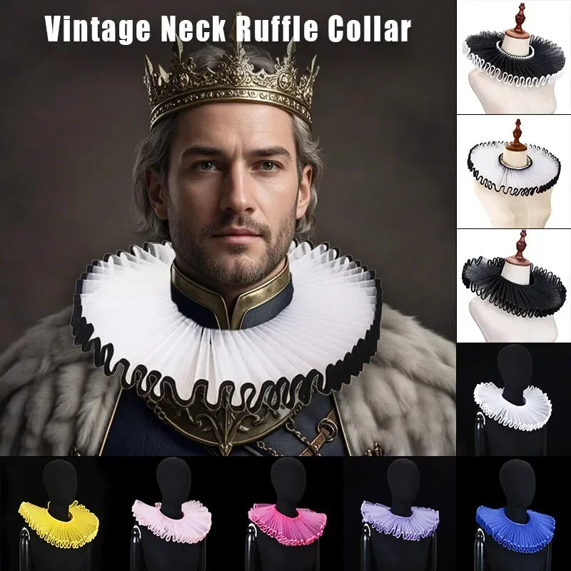 Clown Costume Collar Victorian Renaissance Neck Ruffle Choker Vintage Mesh Neck Halloween - White / one size