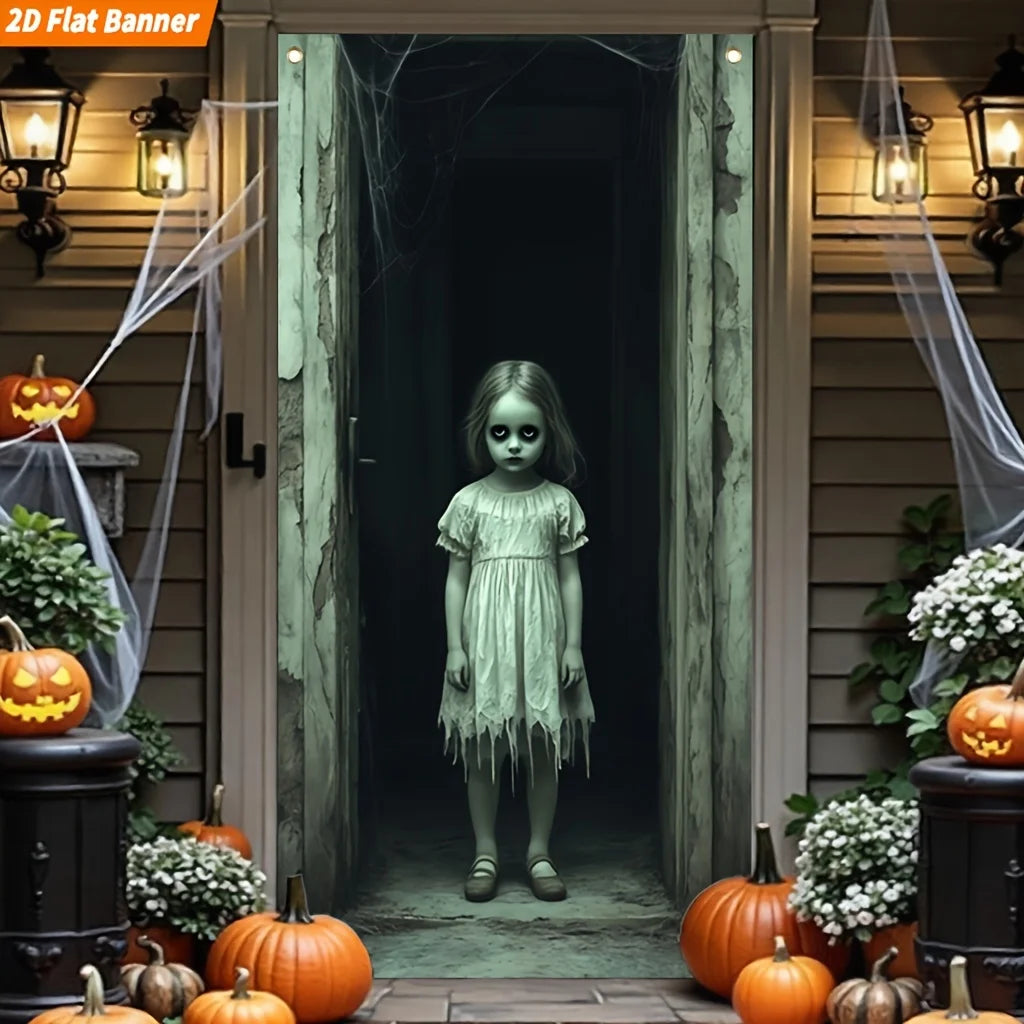A 2D Flat Banner Suitable For Halloween, Featuring A Large Ghost - view 3