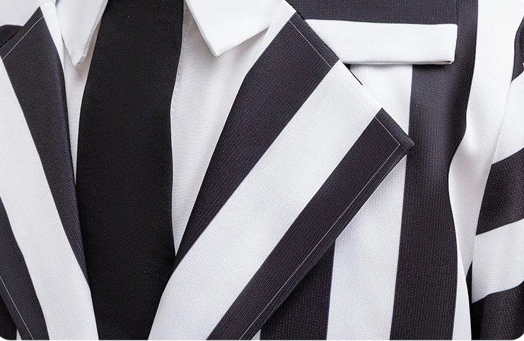 Dashing Suit Cosplay Costume Boys Girls Black and White Striped Coat+Pants Halloween Carnival Dress Up Party Costume Scary Ghost