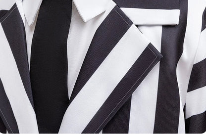Dashing Suit Cosplay Costume Boys Girls Black and White Striped Coat+Pants Halloween Carnival Dress Up Party Costume Scary Ghost