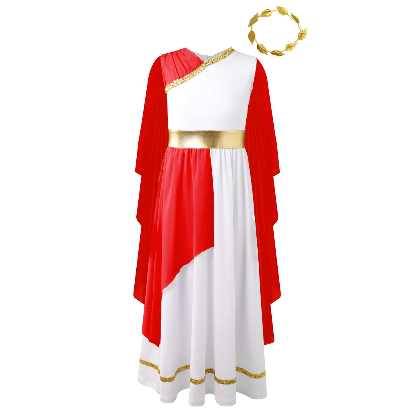 Girls Halloween Greek Deity Beauty Roman Princess Cosplay Costumes Gold Leaves Garland Headwear Cap Sleeve - product image 9