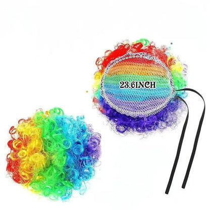 Women Halloween Clown Accessories Rainbow Wig Hair Clip on Puff Buns Clown Bowtie - View 3