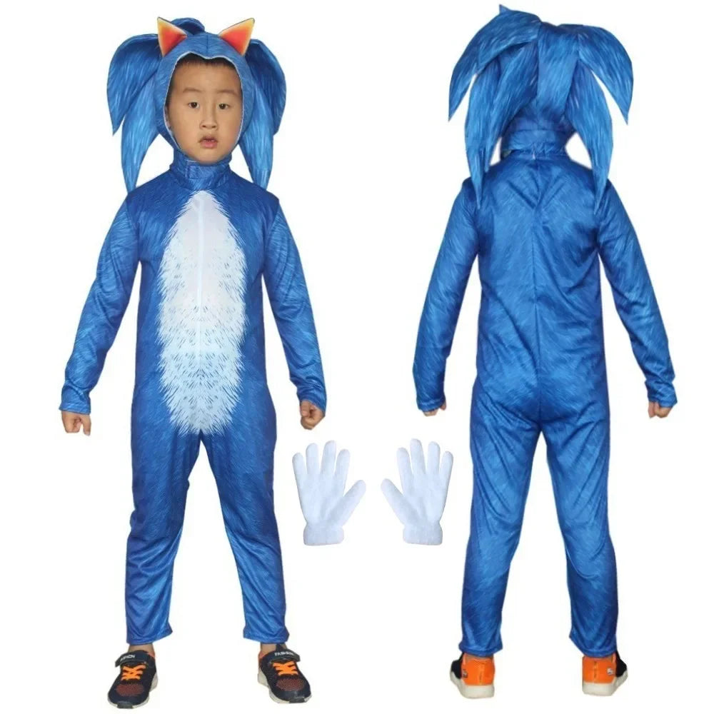 Sonic-Inspired Hedgehog Kids' Halloween Costume with Helmet & Gloves