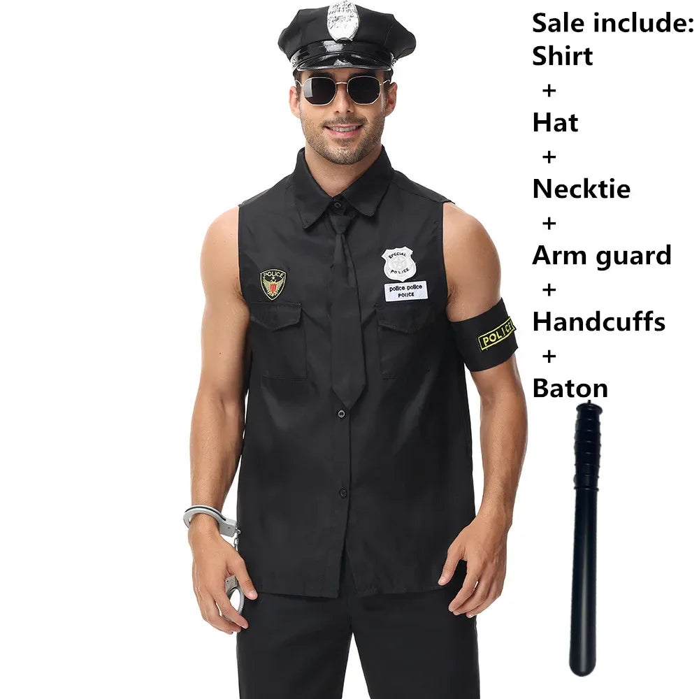 Adult Man America U.S Police Costume Top Shirt Men Cop Costume Halloween Set - View 8