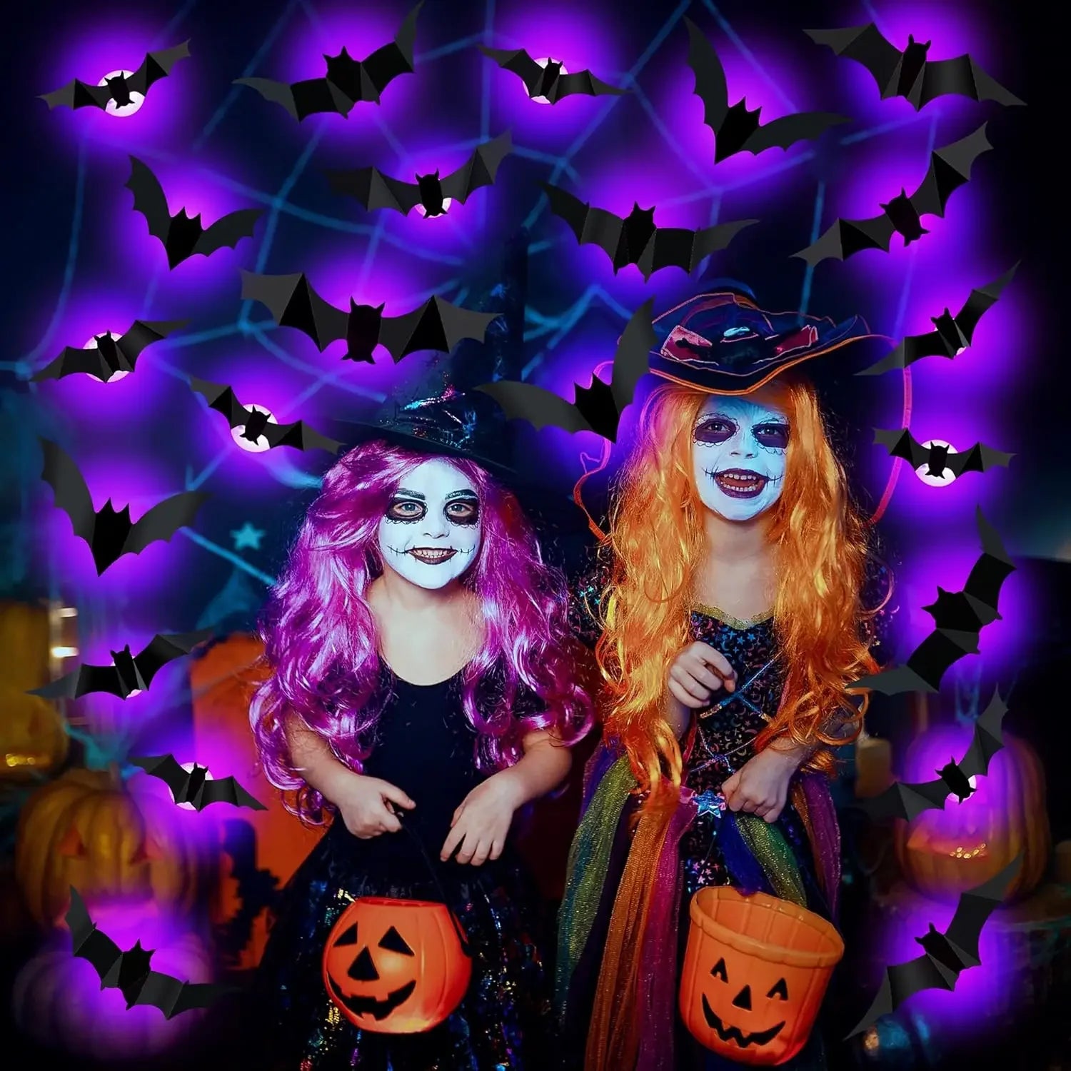 3D Bat & Spider LED Halloween Wall Night Light - Spider-9PCS-1Box
