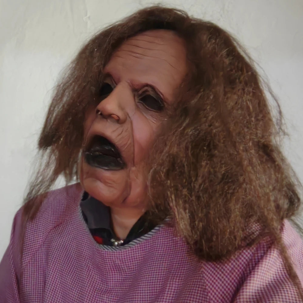 Halloween Lady Mask Realistic Old Man Mask Creepy Human Latex Masks Scary Screaming - View 4