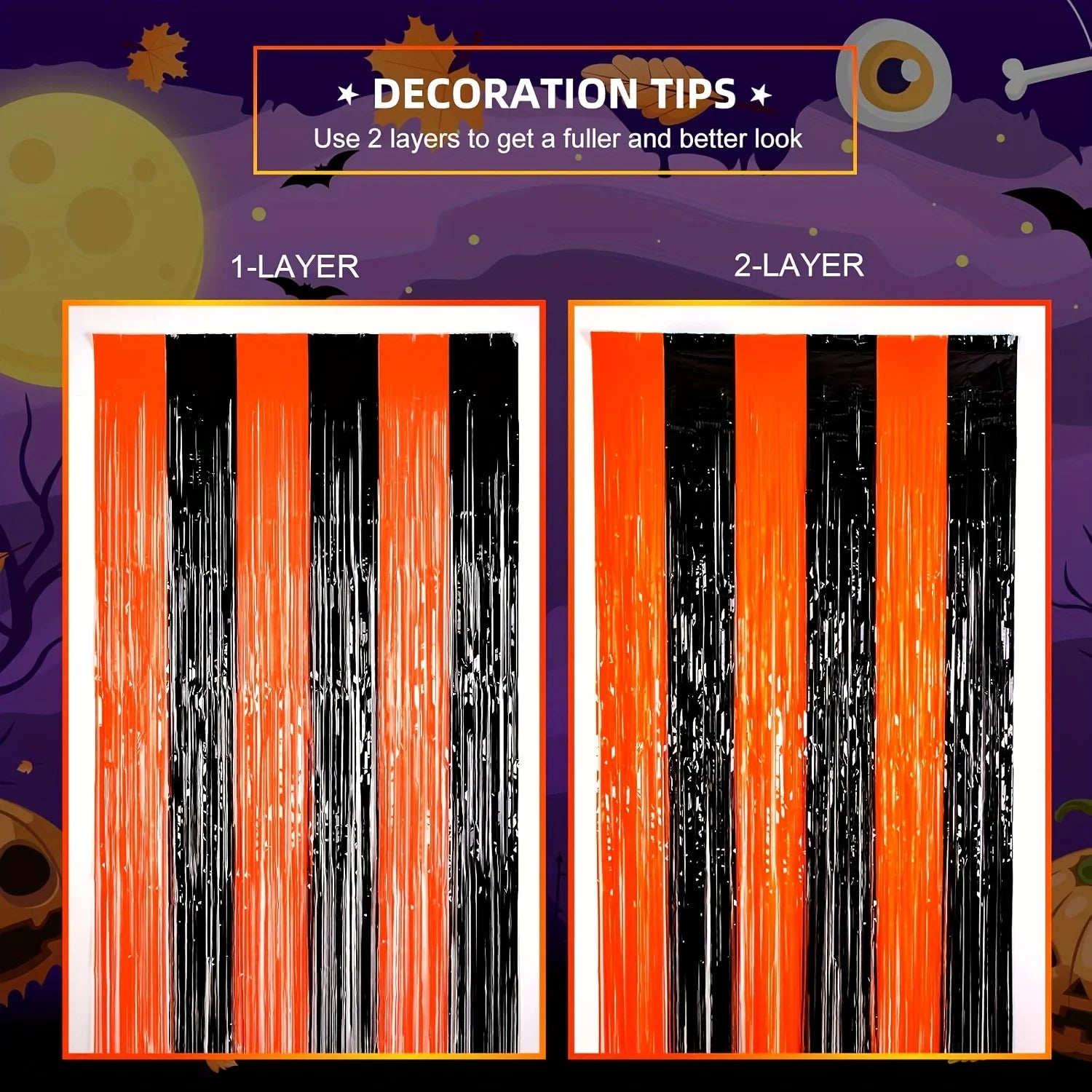 Black Orange Halloween Decoration, Tinsel Foil Fringe Backdrop for Photo - product image 2