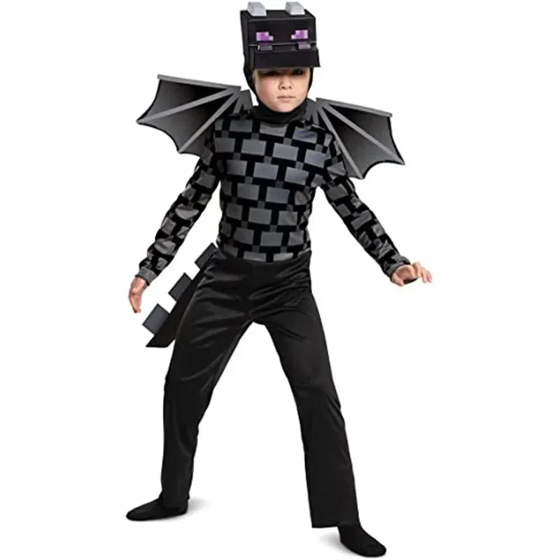 Boys Craft Villager Costume Deluxe Kids Games Party Armor Suit Creep Jumpsuit Blue