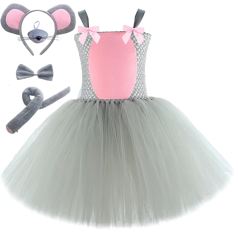 Girls Mouse Tutu Halloween Costume Set with Ears & Tail