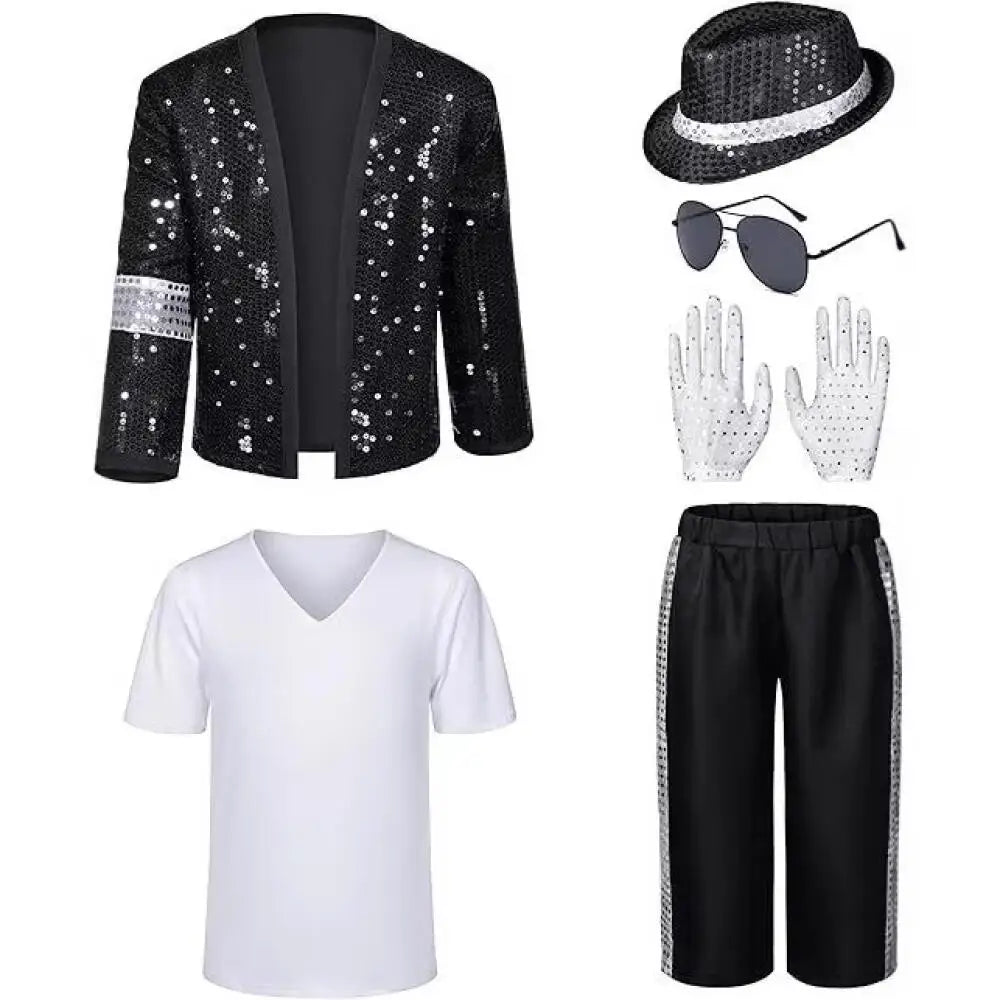 Men's 80S Retro Disco Costume Set Full Dance Performance Sequin Outfit with Jacket Hat Gloves Sunglasses for - product image 2