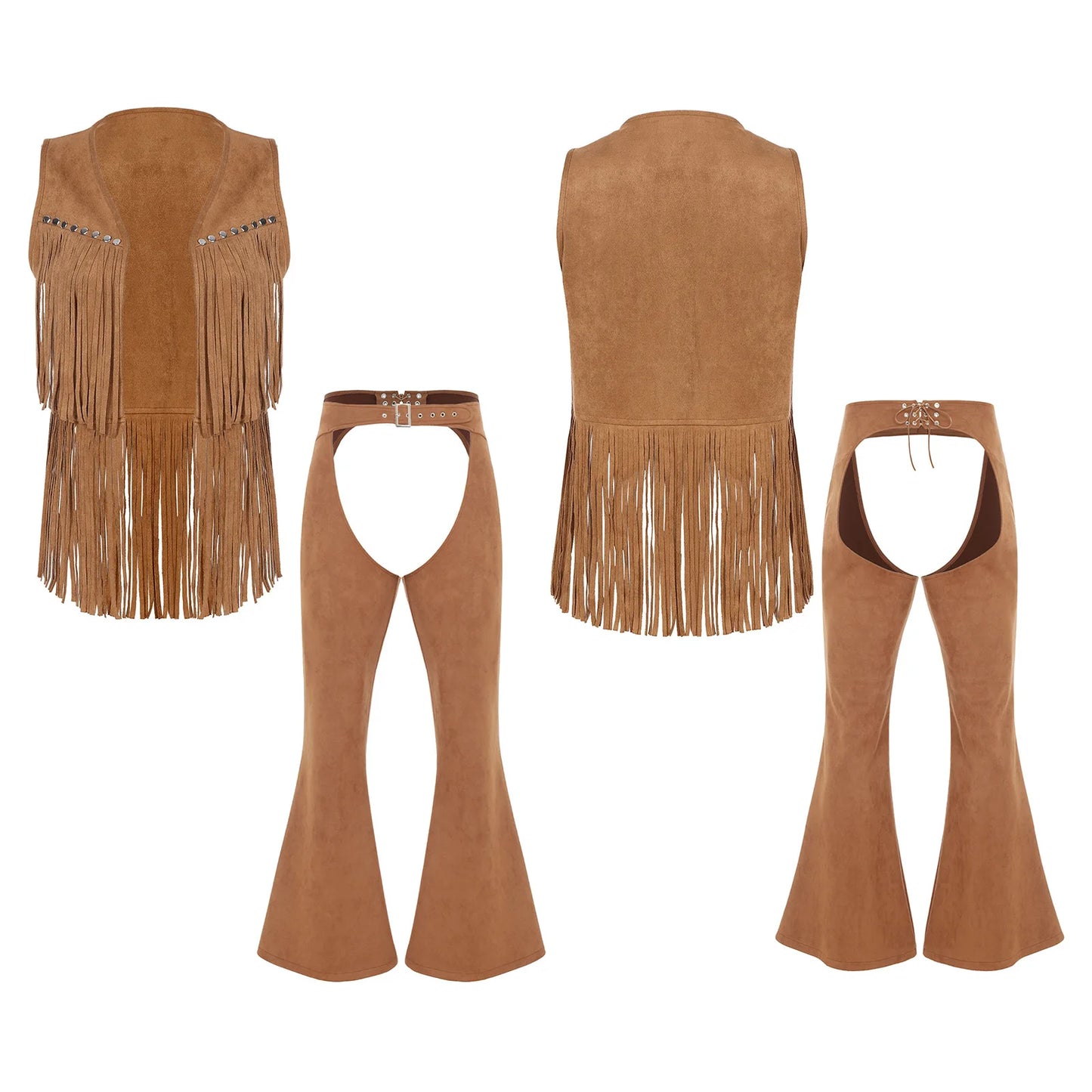Men's Hippie Western Cowboy Faux Suede Tassel Vest Costume - alternate view 10