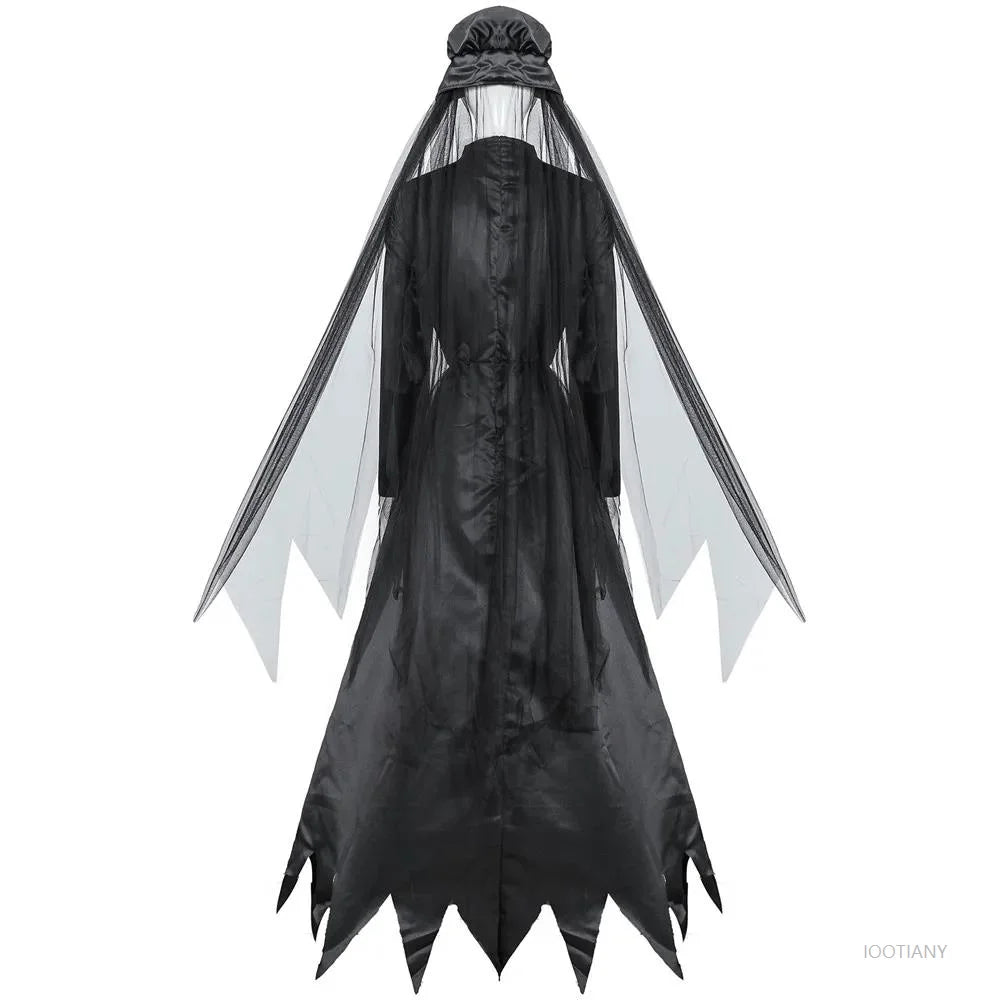 Adult Gothic Halloween Cosplay Death Hell Witch Dress Devil Vampire Uniform Black Long Skirt Costume Vintage - product image 5